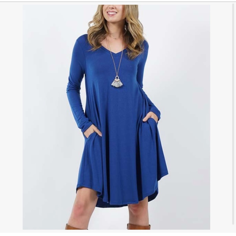 NEW size Large Blue swing pocket dress